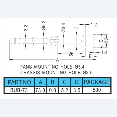 Fan snap rivet BUB-50, BUB-60, BUB-70