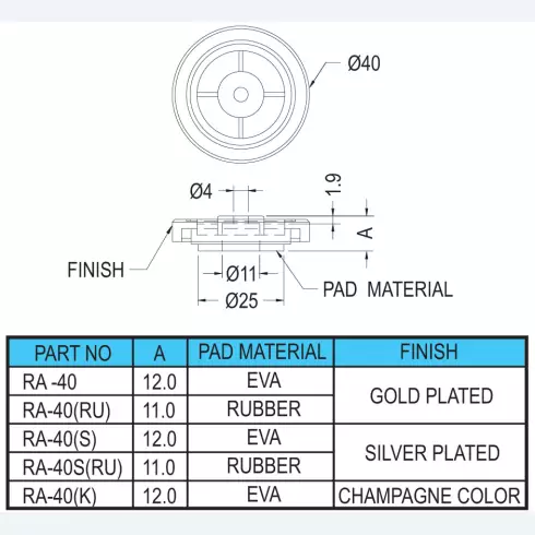 Gold Plated Foot RA-40, RA-57