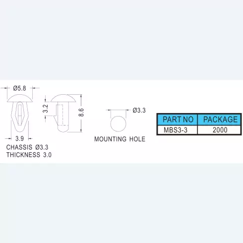 Mounting button MBS3-3, MBU3-3