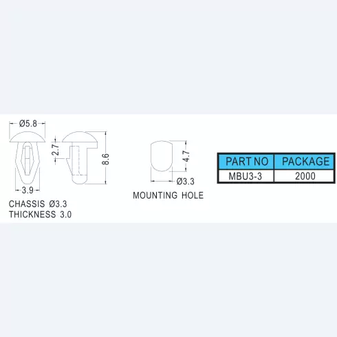Mounting button MBS3-3, MBU3-3